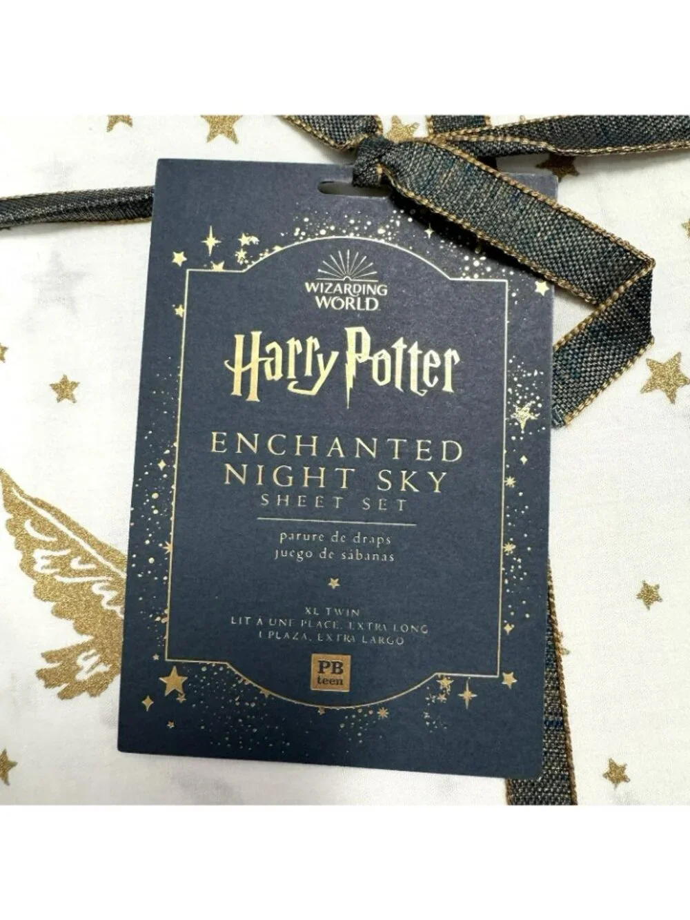 Pottery Barn Harry Potter Enchanted Night Sky Gold Stars & Moon Sheet Set